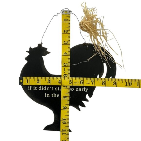 Metal Rooster Hanging Metal Wall Sign Morning Saying Primitive Farmhouse Black - Picture 3 of 14